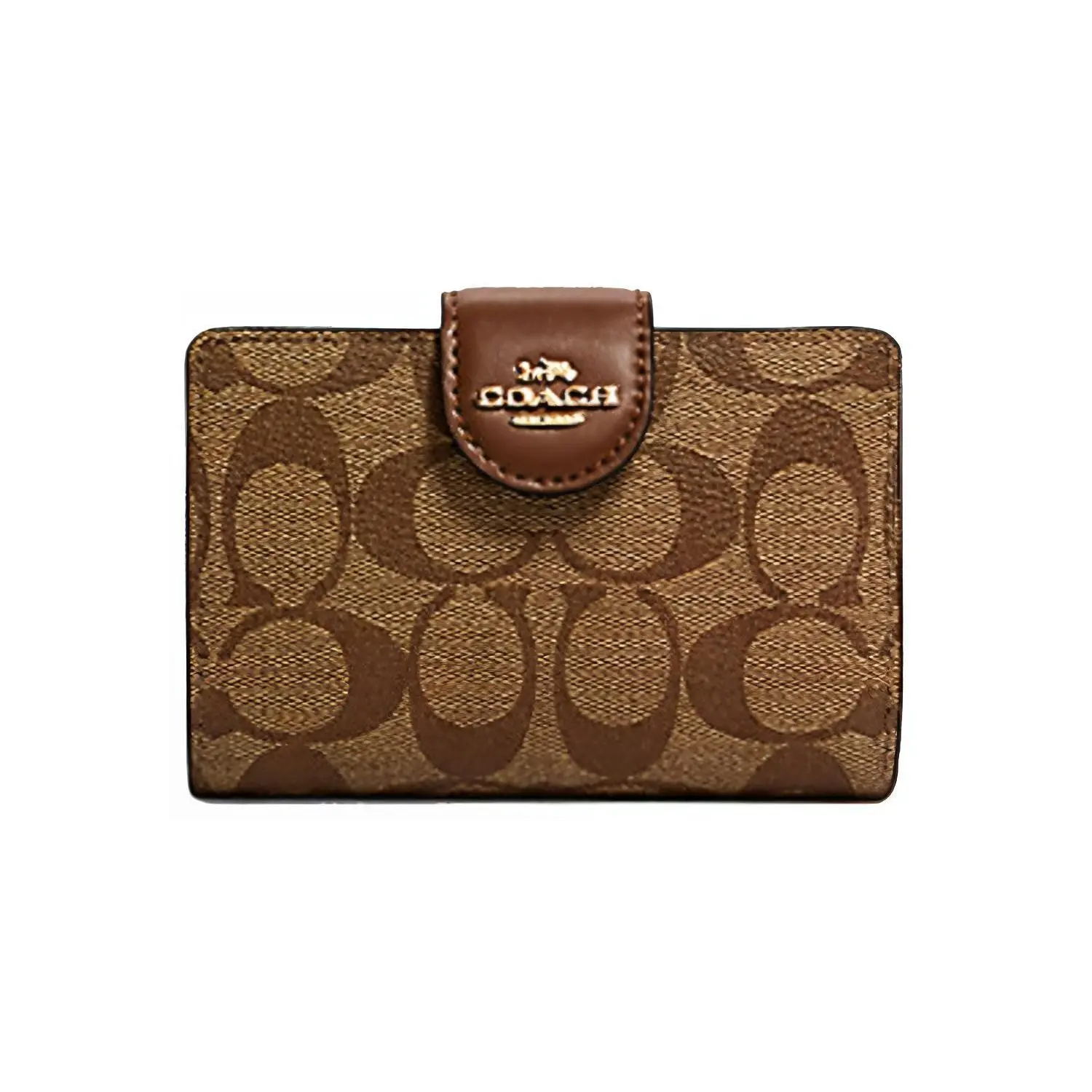 Coach Corner Zip Monogram Canvas and Leather Clutch Wallet, Medium Size, Women's, Brown