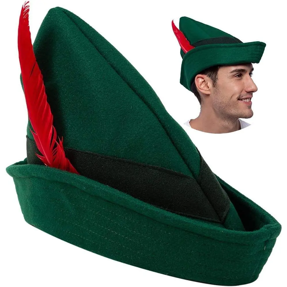 Felt Robin Hood Hats with Feather, Alpine German Hat(Gift)
