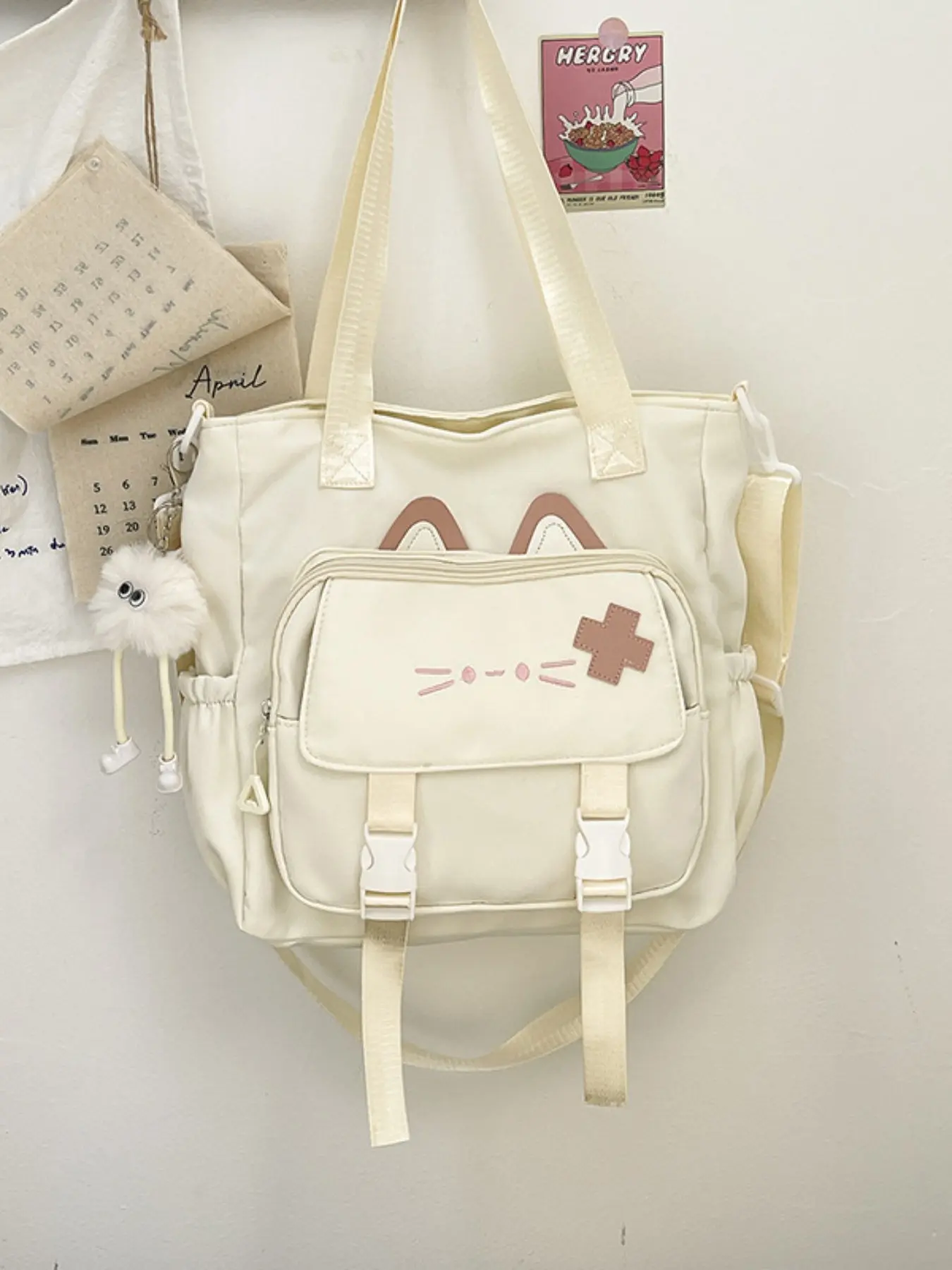 Cute Cat Nurse Style Tote Bag, Soft and Adorable Design, Light Scheme, Neat and Gentle Stitching, Perfect for Daily Use