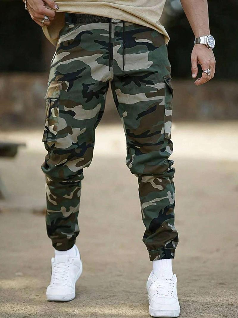 Men's Camo Print Drawstring Waist Cargo Pants, Regular Fit Casual Comfy Elastic Waist Trousers for Daily Wear, Casual Joggers, Men's Bottoms for All Seasons