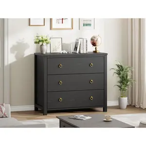 Garvee Dresser for Bedroom Chest of Dressers 29 in Tall Dresser for Closet with 3 Drawers Night Stand Large Clothes Storage Cabinet for Bedroom, Nursery, Living Room, Closet, Hallway, Black