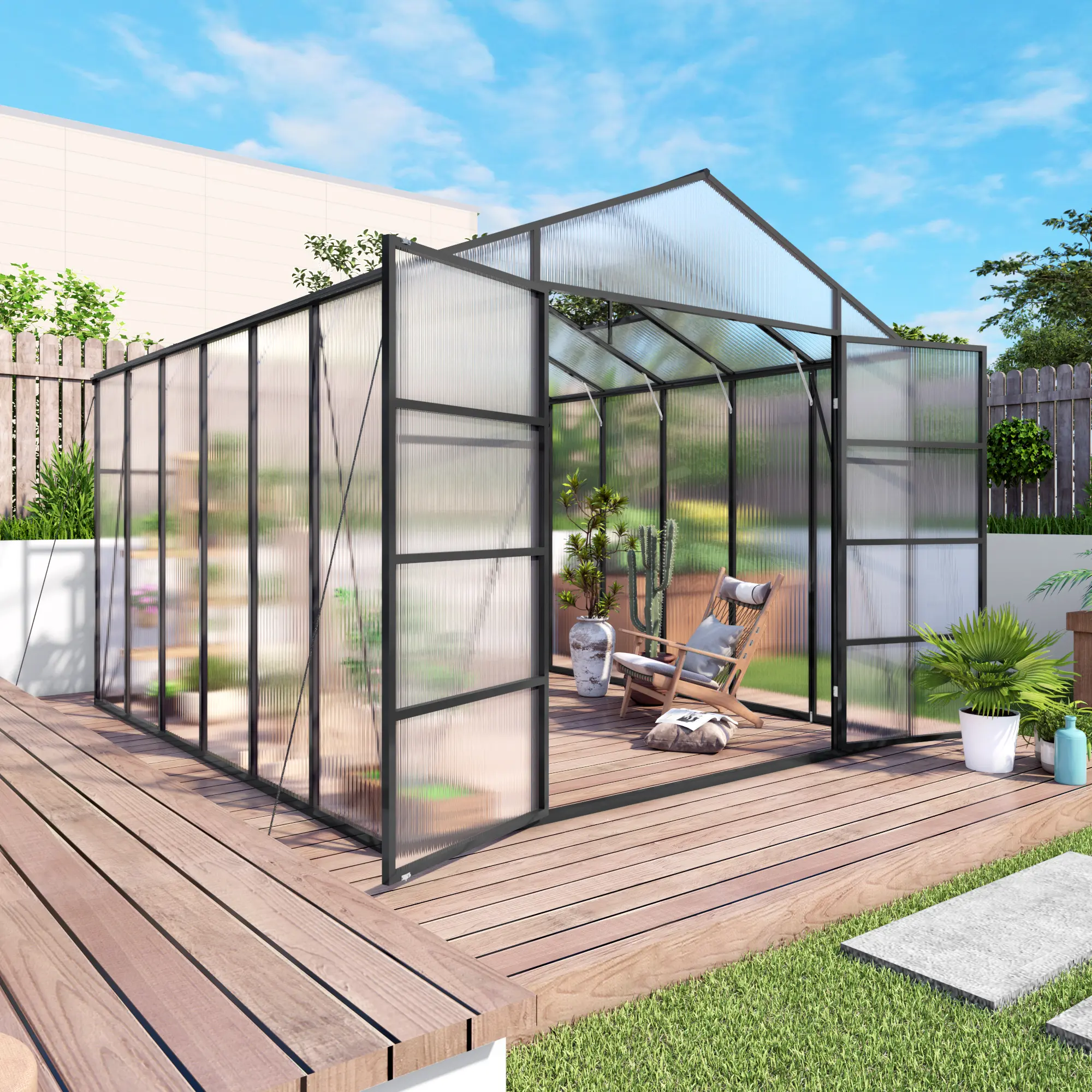 Nokaa 10x12 FT Walk-in Greenhouse Heavy Duty Aluminum Frame Polycarbonate Panels Raised Base with Anchor for Outdoor Backyard All Season Gardening Plant Growing