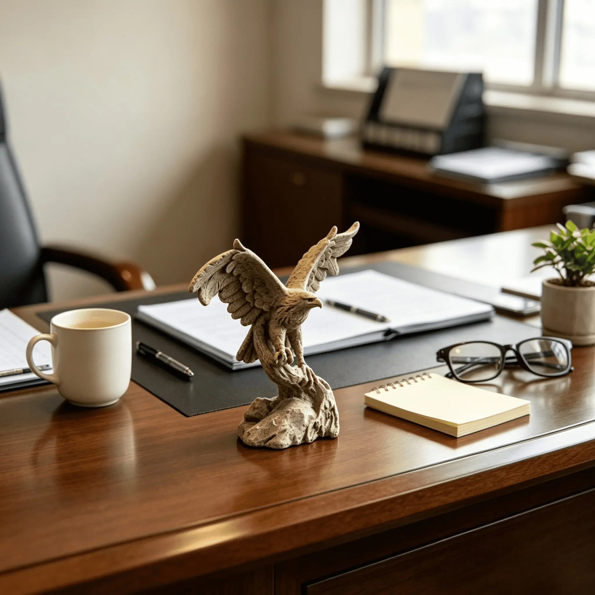Sandstone Texture Spread Wings Eagle Resin Sculpture Vintage Hawk Statue Perched On Rock Tabletop Ornament Office Entrance Living Room Cabinet Business Housewarming Gift
