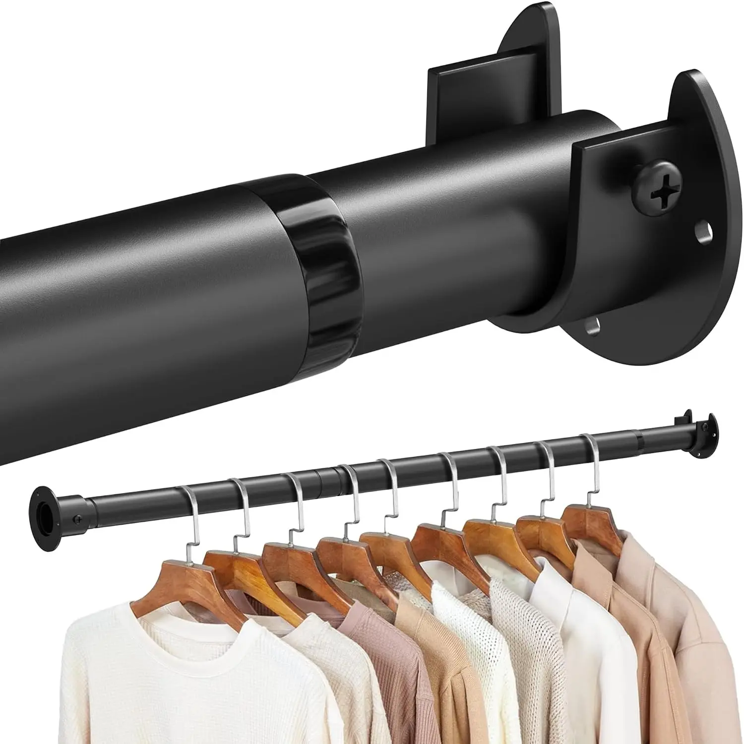 Adjustable 17 to 51 Inches Heavy Duty Metal Closet Rod, 1.3 Inch Diameter Hanging Clothes Closet Bar for Wardrobes, Closet, Bathroom, Windows