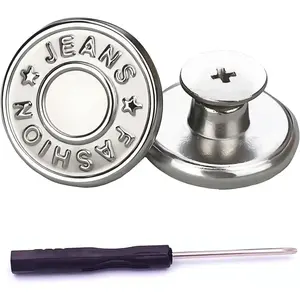Jeans Buttons, 15 Sets 17mm No-Sew Nailess Removable Metal Jeans Button  Repair Combo Thread Rivets and Screwdrivers