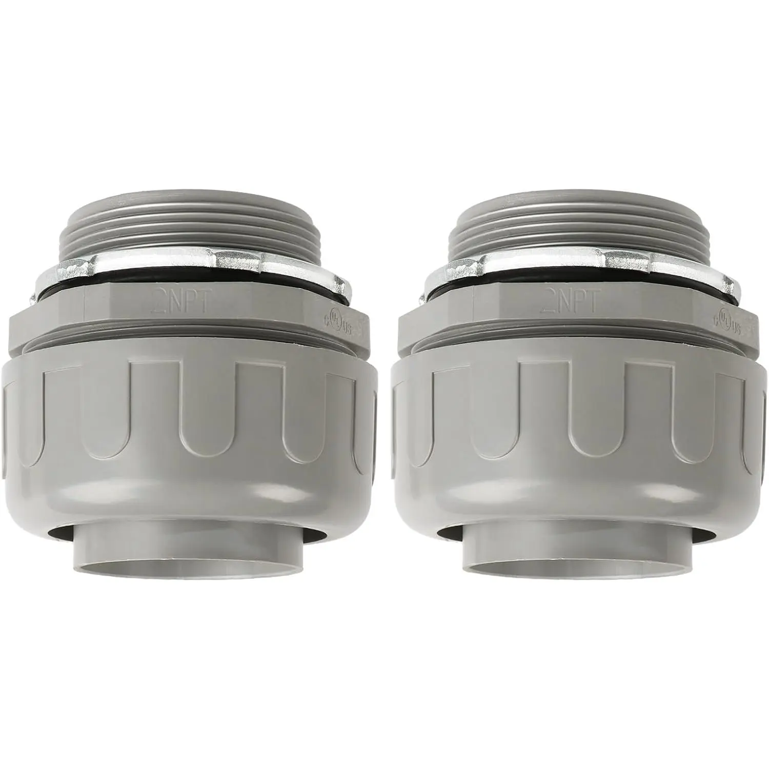 Conduit Connectors, 2 Inch, Straight, Grey, 2-Pack | Liquid Tight Connector, NPT, Non-Metallic, for PVC Electrical Flexible Conduit Fittings, 180 , UL Listed
