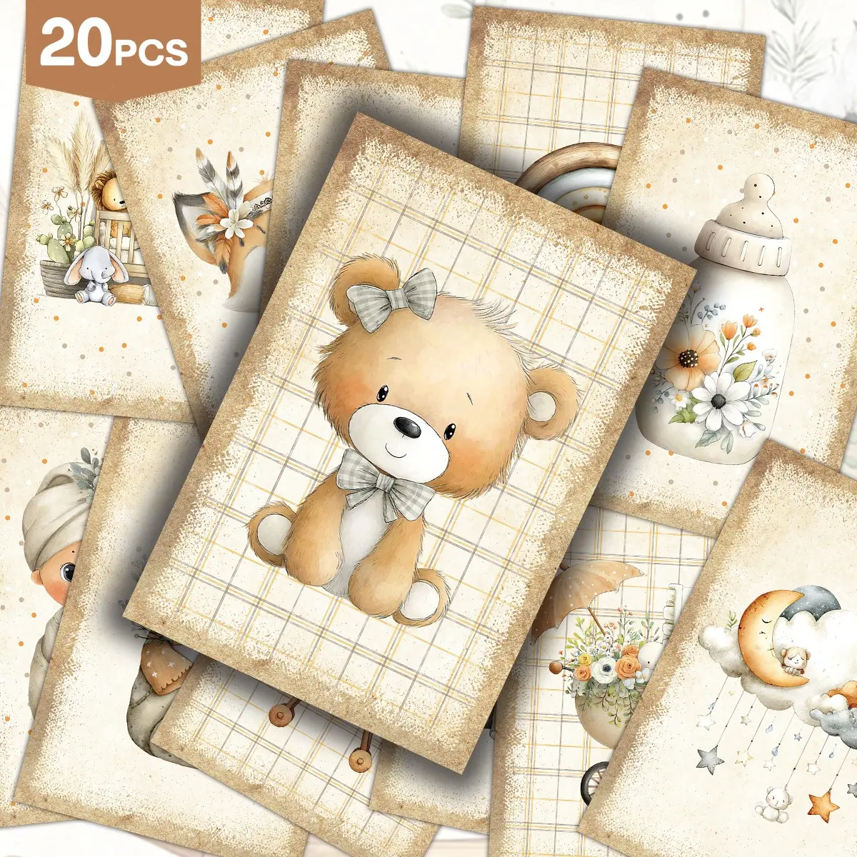 20pcs Vintage Animal Wall Collage Kit with Dot Stickers - Cartoon Art Frameless Small Posters for Home & Bedroom Wall Decoration, Cute Animals Theme Postcards, Wall Art Print, Unframed Art Print for Home Decor, Photo Collection, Aesthetic Wall Decor