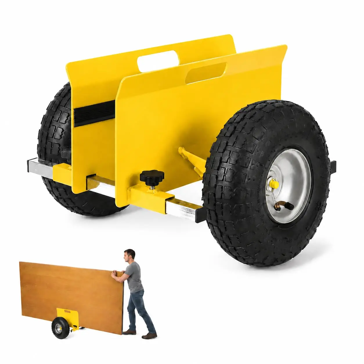 Panel Dolly – 600 LBS Capacity, Adjustable Drywall Mover – 10" Rubber Inflatable Tires – All-Terrain Moving for Drywall Sheets & Door Material Transport