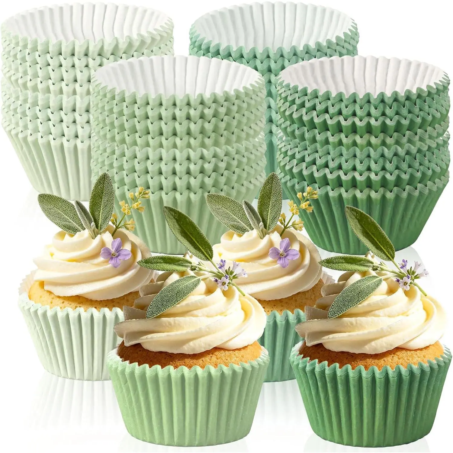 400 count Sage Green Cupcake Liners Paper Baking Cups Standard Muffin Cupcake Wrappers for Wedding Bridal Shower Birthday Party Supplies Table Decor