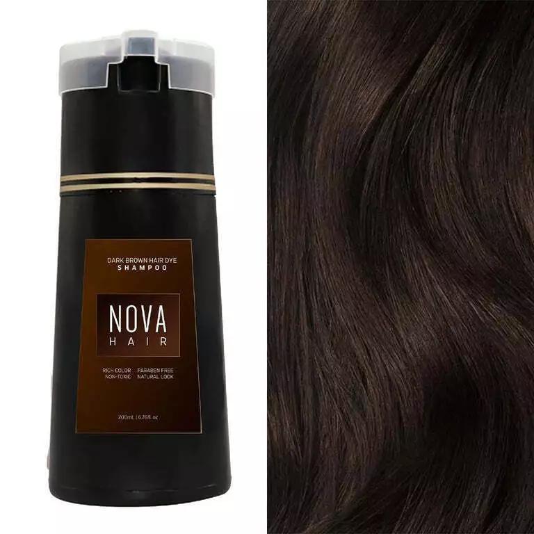 Nova Hair Instant Dye Shampoo - Safe Natural Haircare Solution for At-Home Use, Gray Coverage, Scalp Nourishment, Purple-Black Color for All Types