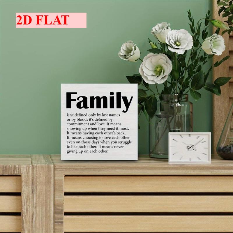 2D Rustic Farmhouse Family Quote Wooden Box Sign 5x5 Inch Artificial Wood Block Plaque with Inspirational Family Definition Message for Home Living Room, Bedroom