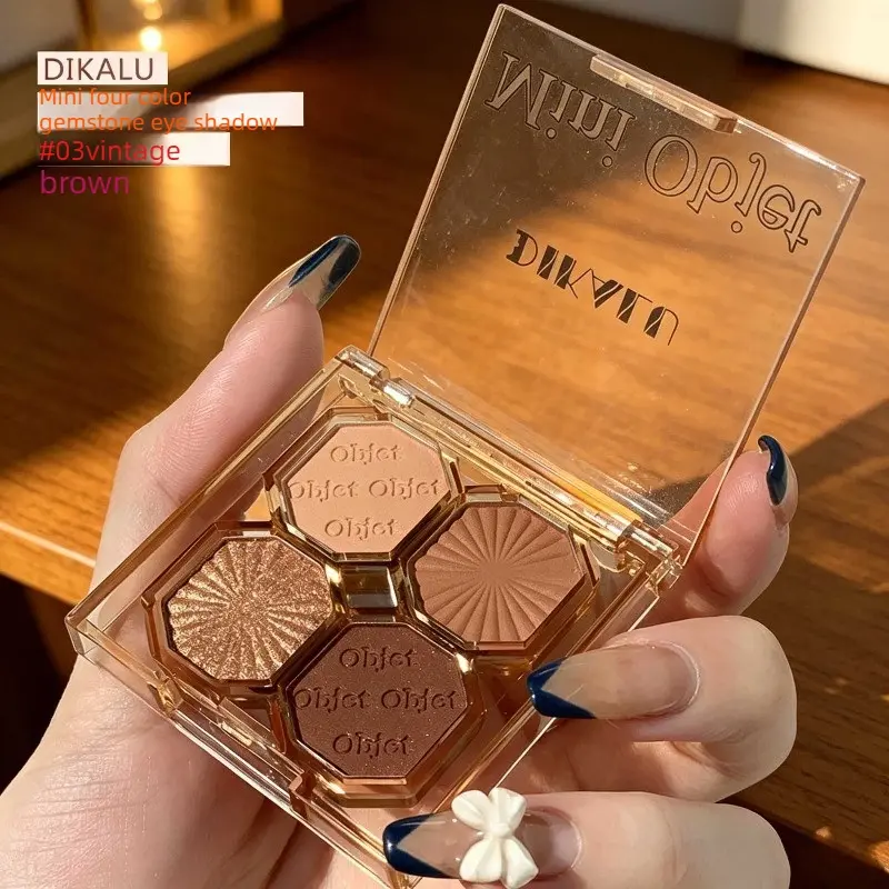 DIKALU Brilliant Gem 4-Color Sparkly Shimmer Eyeshadow Palette, Dual Shimmer & Matte Textures, Smudge-Proof & Long-Lasting, Affordable Daily Neutral Makeup Palette for Students