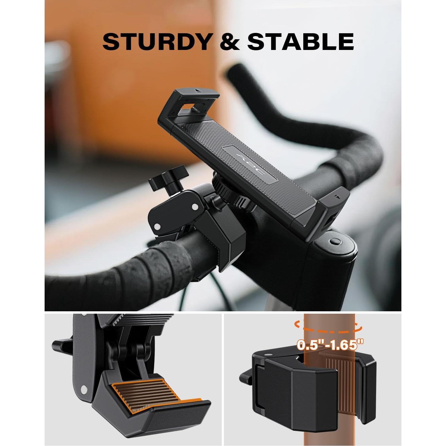 Universal Tablet Mount for Peloton  - Adjustable Clamp Handlebar iPad Holder Fit Treadmill, Exercise , Spin ,  (0.5-1.65" Tube), Compatible for 4.7-13" Phones & Tablets