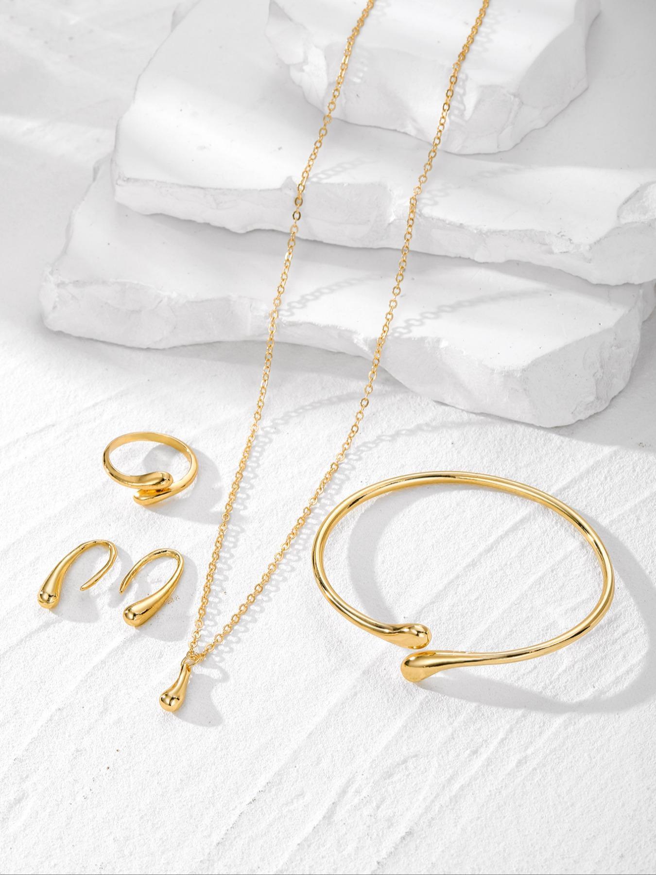Necklace & Bracelet & Earrings & Ring Jewelry Set, Fashion Jewelry for Party, Daily Clothing Decor, Trendy All-match & Exquisite Jewelry for Birthday Gift