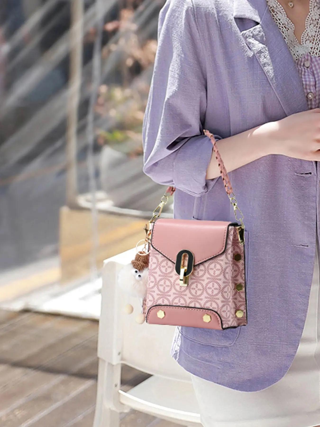 Fashionable Geometric Pattern Pu Leather Stylish Crossbody Bag As Gifts, 2025 New Versatile Shoulder Bags 2025 for Women, Trendy All-match Bag Charm Chain Flap Affordable Luxury Bag, Fashionable Patterned Bag