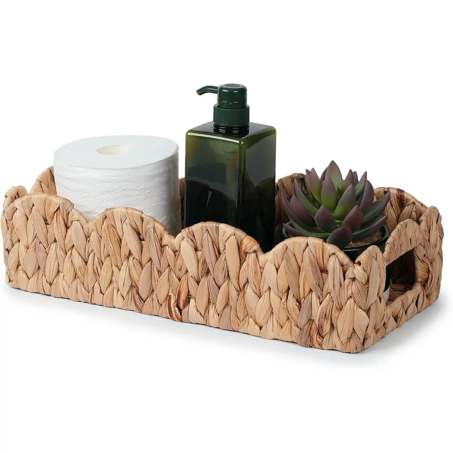 Toilet Paper Basket, Water Hyacinth Toilet Tank Basket for Storage, Scalloped Baskets for Bathroom Decor Bedroom Nursery Room Kitchen