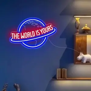 Earth 3D Led Neon Light, USB Powered Wall Decor, No Plug Needed, Ideal for Bedroom, Bar, Party, Holiday Lighting, Indoor Decoration