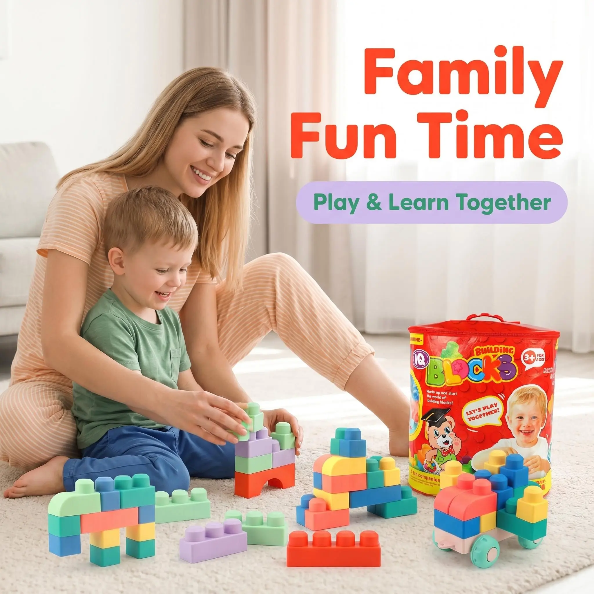 Soft Silicone Building Blocks with Storage Bag, Montessori Educational Sensory Toy, Ideal for Kids' Playtime, Perfect Birthday Gift