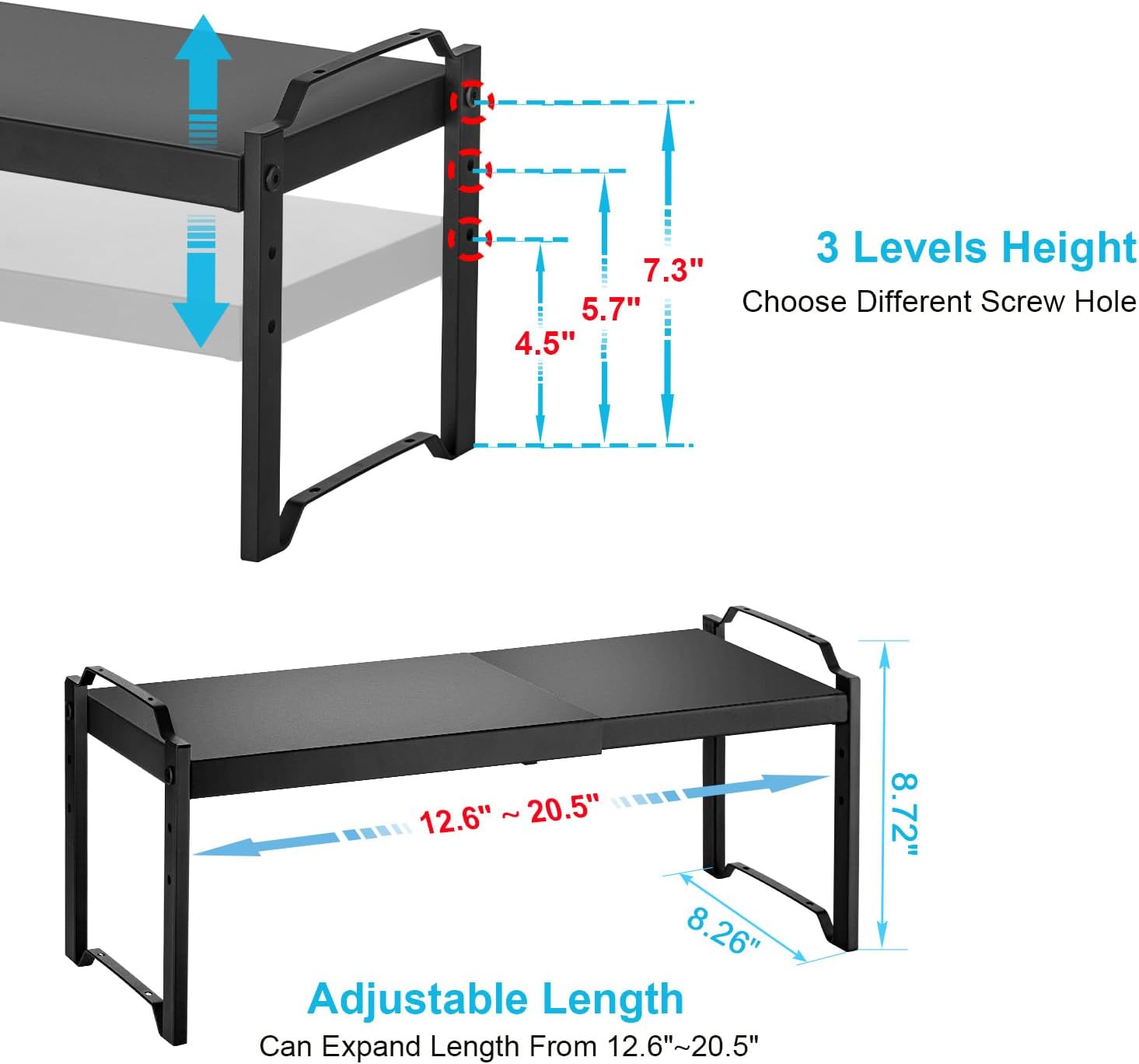 2 Pack Expandable Cabinet Countertop Shelves, Stackable Shelves Organizers For Kitchen Cabinet Countertop Storage, Adjustable Counter Cupboard Pantry Organizer Shelf Rack Stand, Length:20.5"