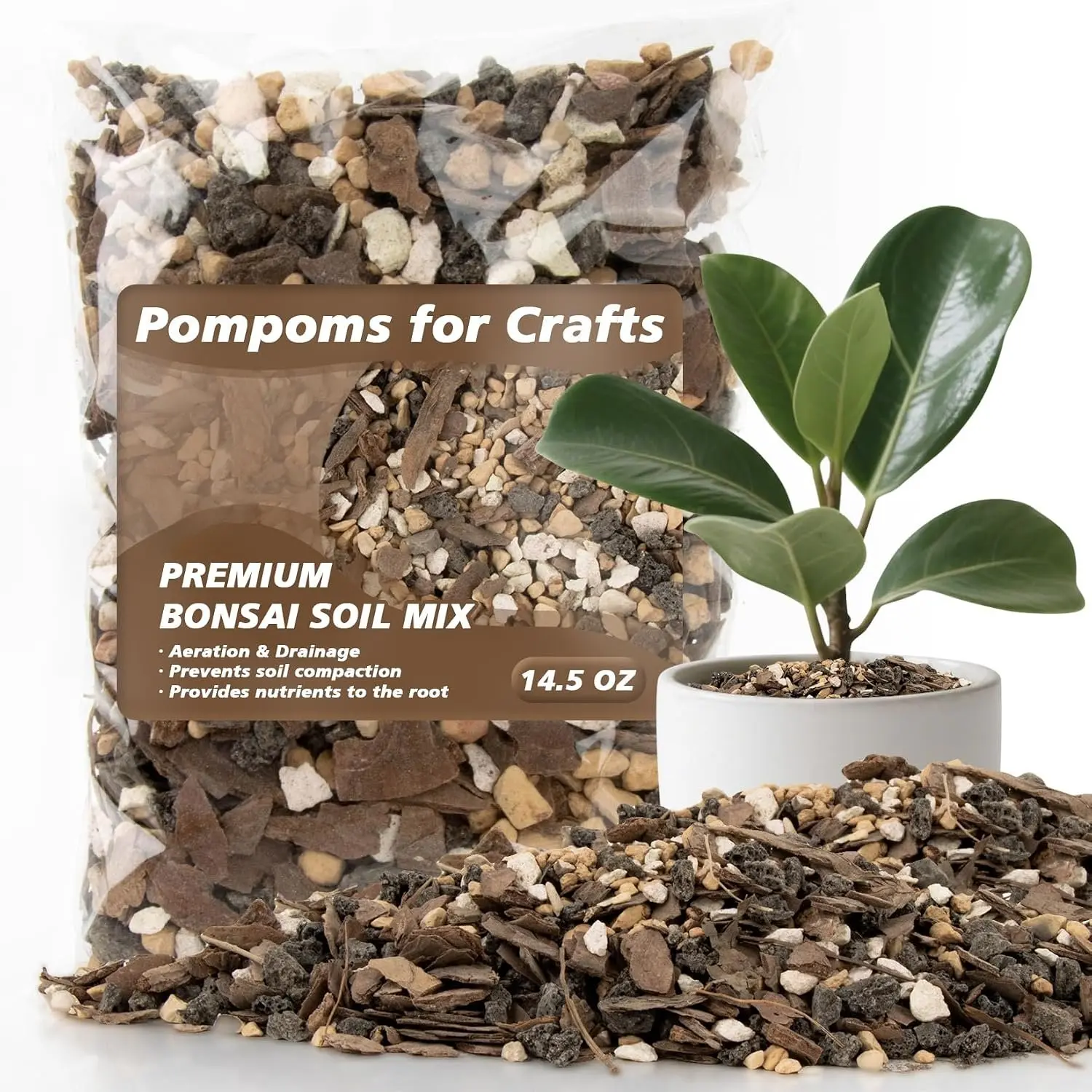 14.5oz Pre-Packaged Succulent Potting Mix - Granular Bonsai Soils, Mulches & Planting Media with Pine Bark, Zeolite, Calcined Clay, Black Lava for Drainage Aid, Aeration, Nutrient Release