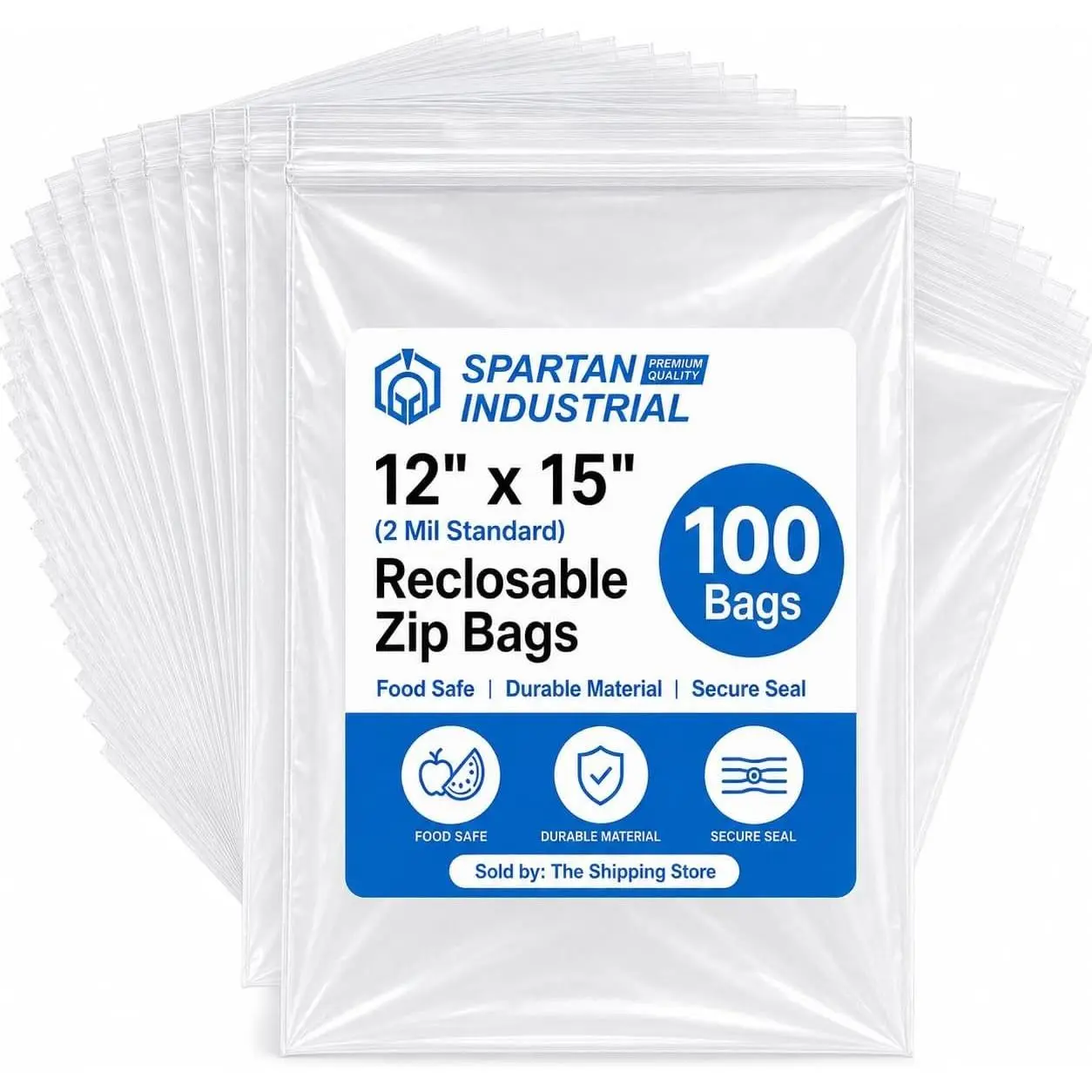 12" X 15" (100 Count) 2 Mil Clear Reclosable Zip Plastic Poly Bags with Resealable Lock Seal Zipper