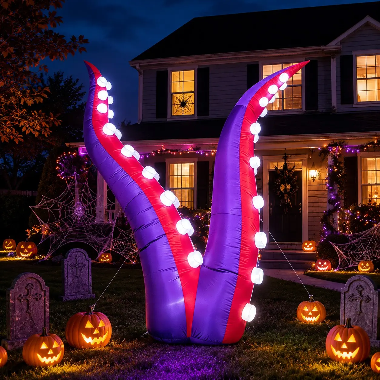 Halloween 1.8m Inflatable Octopus Tentacles LED Light, Outdoor Party Decor, Waterproof Durable, Festival Atmosphere, Item