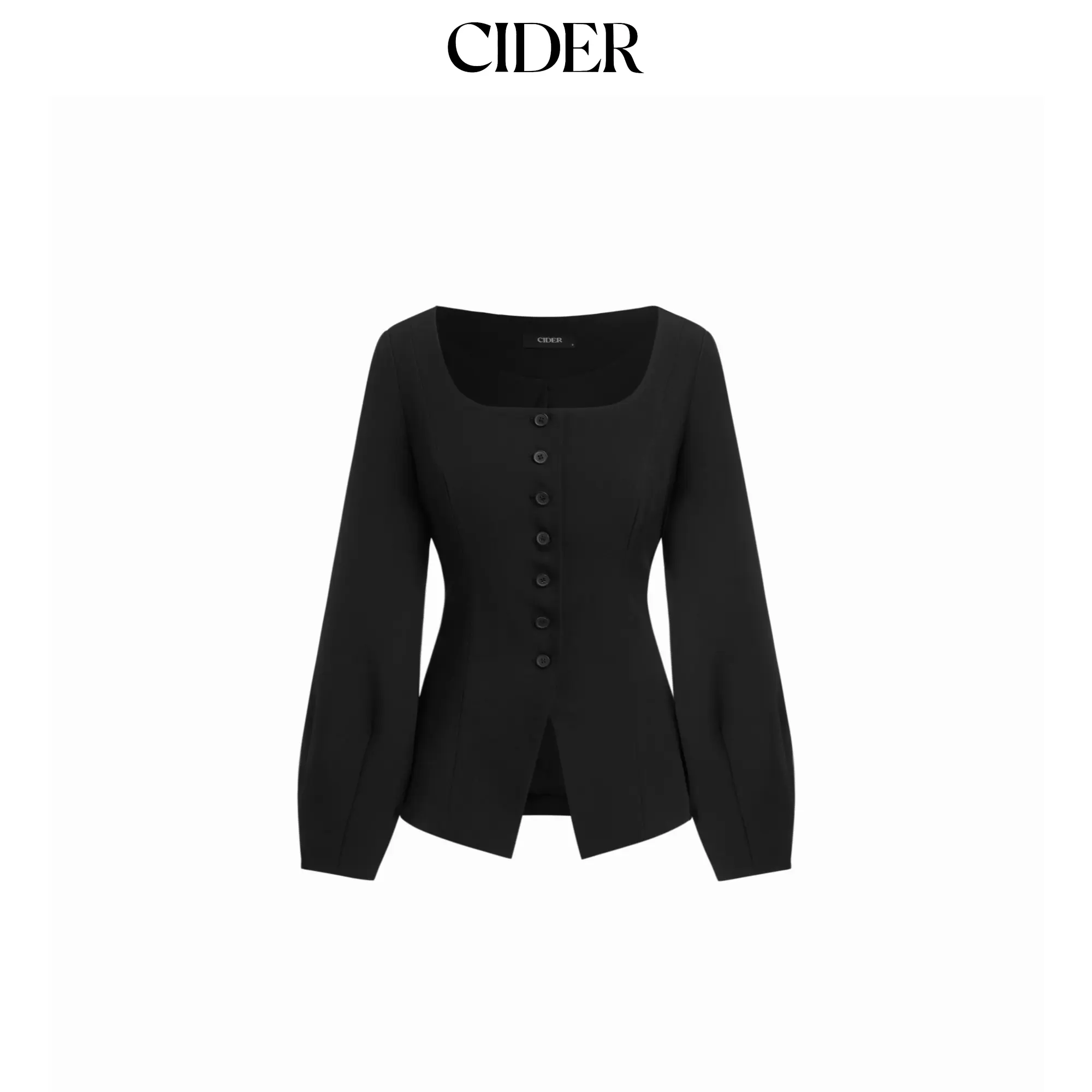 Cider Square Neck Long Sleeve Split Front Button Blazer