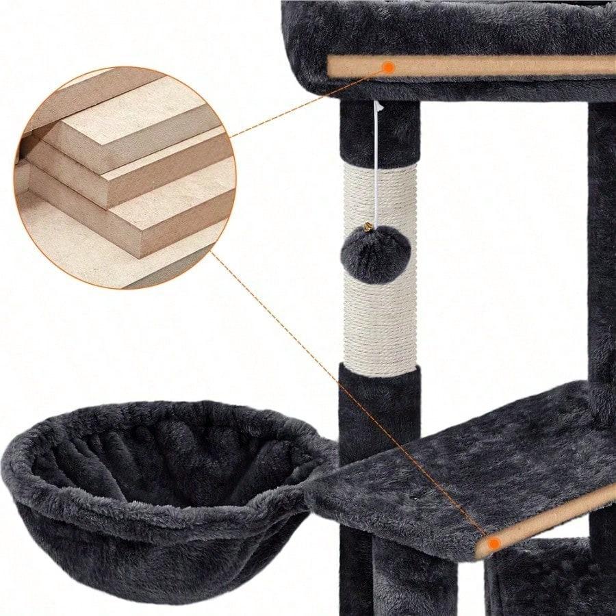 34.5" H Cat Tree Tower With Condo And Perches, Dark Gray,This Cat Tree Has Multiple Levels For Cats To Play And Sleep.