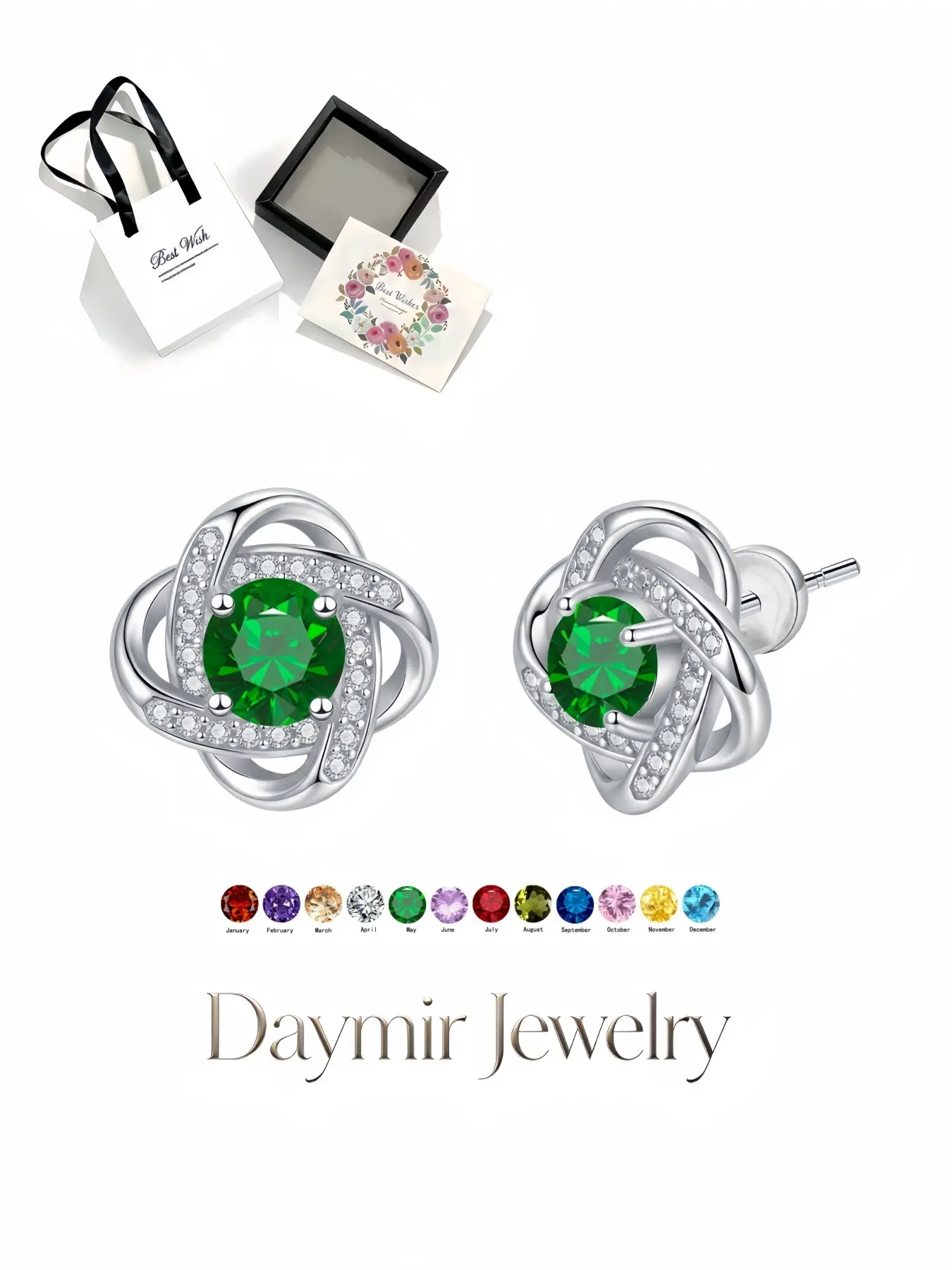 Intertwined Four-Leaf Knot Stud Earrings, S925 silver pins with birthstone clover zircon for women. With an exquisite drawer jewelry box, perfect gifts for birthdays, Mother’s Day, Valentine’s Day, Christmas and anniversaries.
