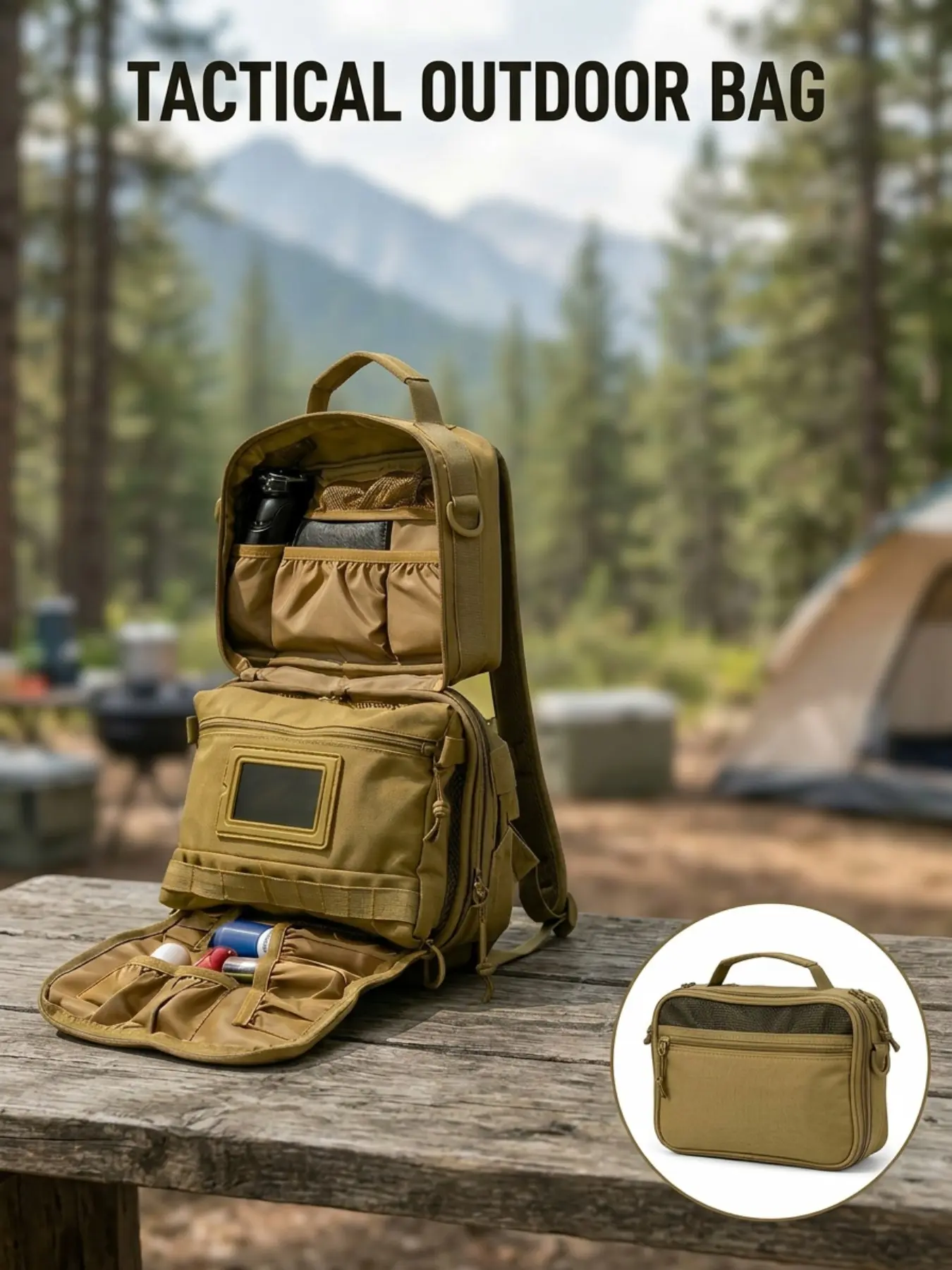Men's Portable Tactical Outdoor Camp Hiking Camping Bag, Oxford Fabric, Durable Outdoor Hiking, Large Capacity, Multi-Purpose, Fishing & Toiletry Bag, Travel Organizer for Short Trips, Hiking Daypacks, Backpacking Gear