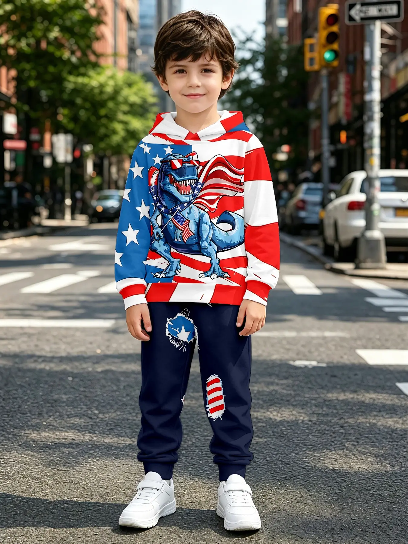 Boys' Vincent Van Gogh Starry Night Hoodie Set, All over Print, Soft Fabric, Fall & Winter, Perfect for Parties and Gifts