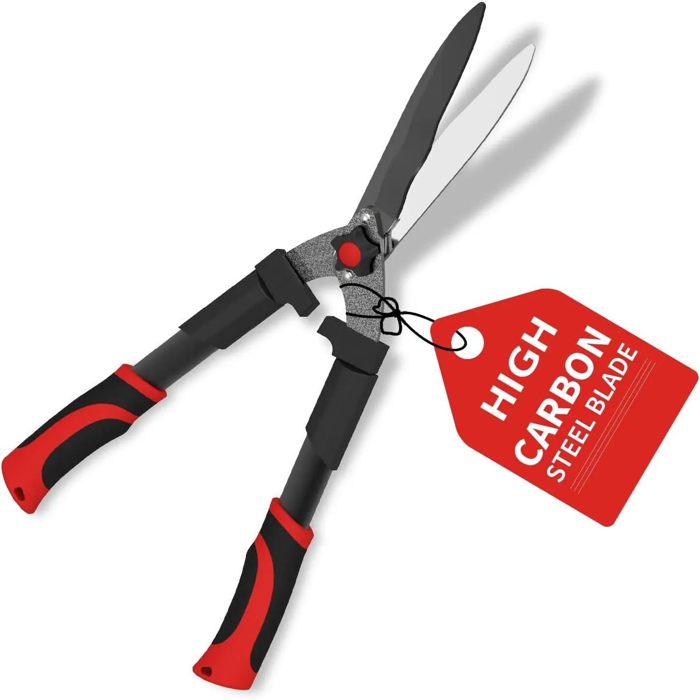 23-Inch Hedge Shears, Manual Garden Clippers with 9" High Carbon Steel Wavy , Heavy Duty Bush Trimmers with Shock-Absorbing Bumpers & Adjustable Tension, Easy-Grip Handles
