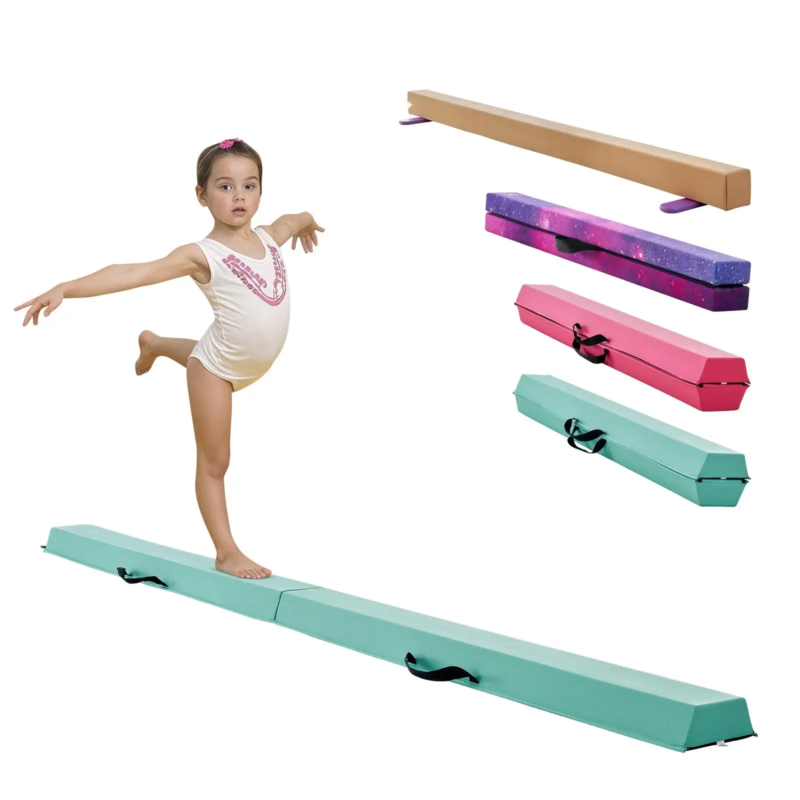 8-Foot Folding Balance Beam For Kids, 200-Lb Stable Gymnastics Floor Beam With Non-Slip Mats, Gymnastics Training Equipment With Anti-Slip Bottom And Carrying Bag For Home Gym, Mint Green