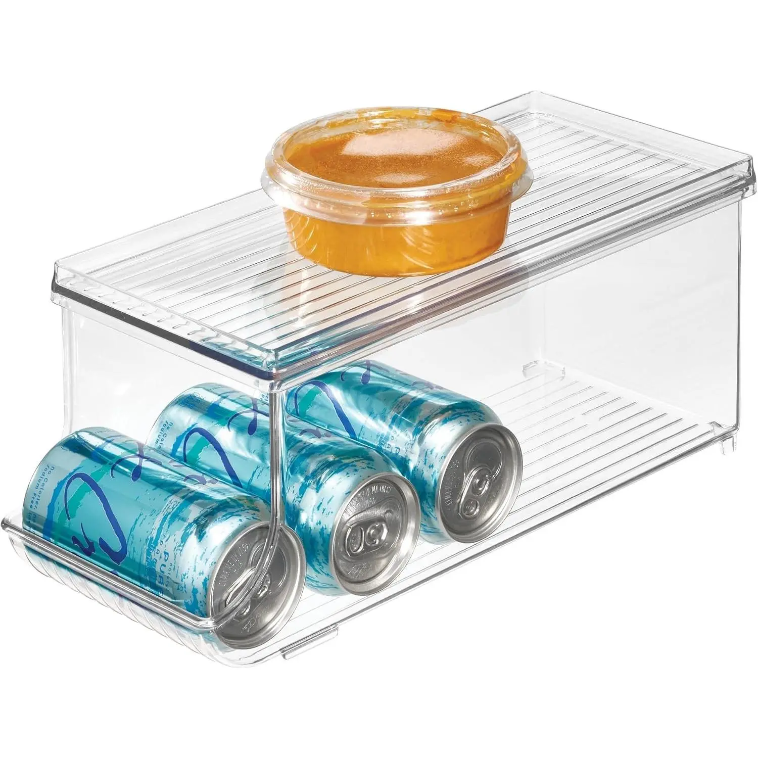Soda Can Organizer with Lid for Pantry or Refrigerator - Clear - Made in USA