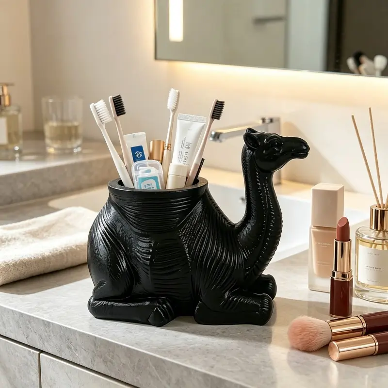Minimalist Resin Camel Makeup Organizer, Trendy Vanity Desk Lipstick Brush Holder, Stylish Storage Decor for Beauty Lovers