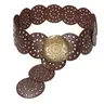 JASGOOD Women Western Concho Belts Wide Hollow Disc Leather Belt Cowgirl Boho Belt for Jeans Dresses with Metal Buckle