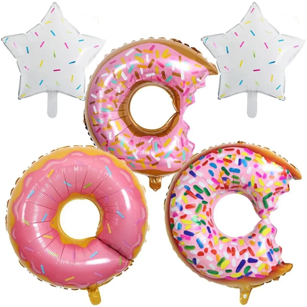 Multicolor Sweet Candy Donut Foil Mylar Balloons, 5 Pcs Party Decor for Donut Theme Birthday Party Supplies Wedding Decorations