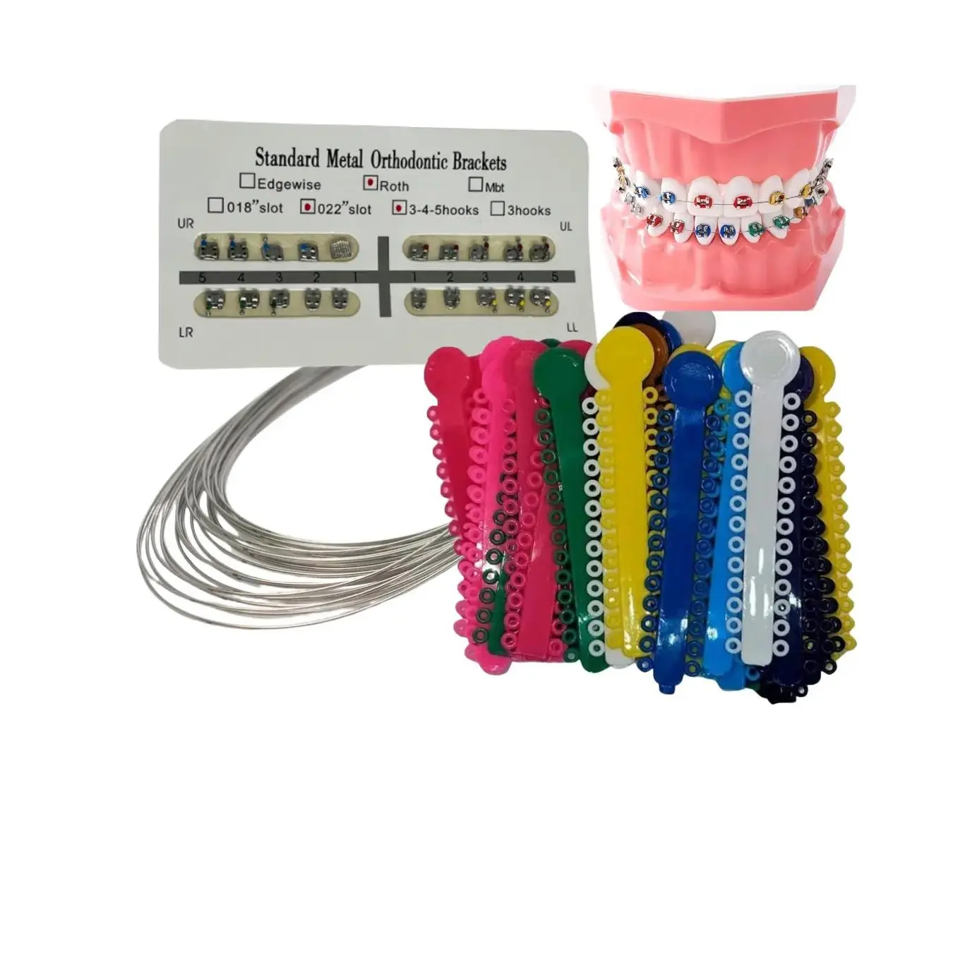 Orthodentalusa Mini  Orthodontic Brackets (0.022in, 20-Pack) with 100 Elastomeric Ligature Ties, Power Chains for Braces & Sky Blue Storage Pack, Oral Care Accessories for Orthodontic Treatment