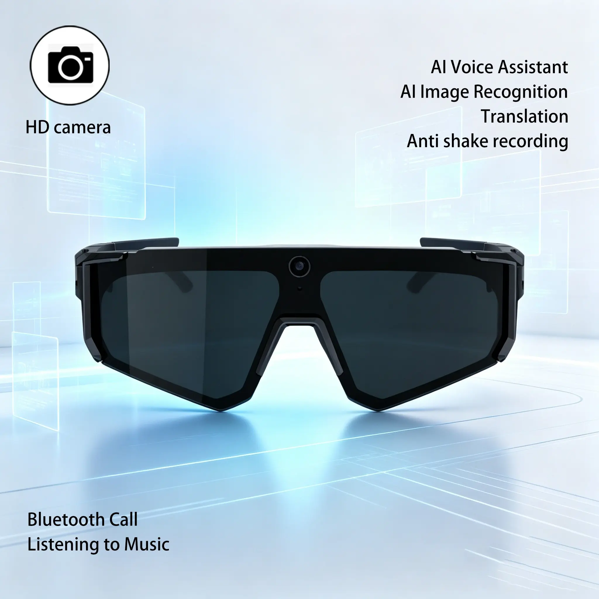 Smart Glasses with Camera, 4GB Memory AI Glasses, 1200P Video Recording, Build-in Myopia Inner Frame,Bluetooth Call ,Music Control ,AI Translation, 260Mah Battery, IP64 Waterproof, Smart Sports Glasses,Cycling Glasses