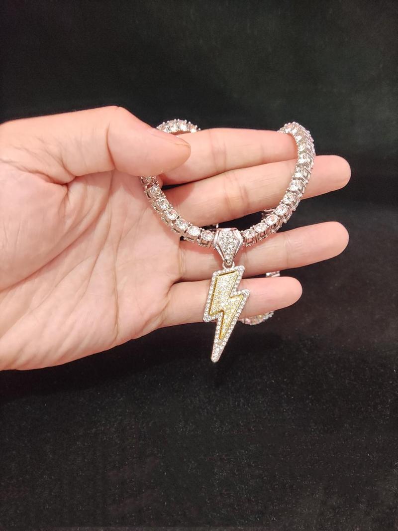 Y2K Trendy Rhinestone Lightning Shaped Pendant Necklace for Men & Women, Hip Hop Street Jewelry As Gift, Fashion Cute Jewelry for Daily Outfit