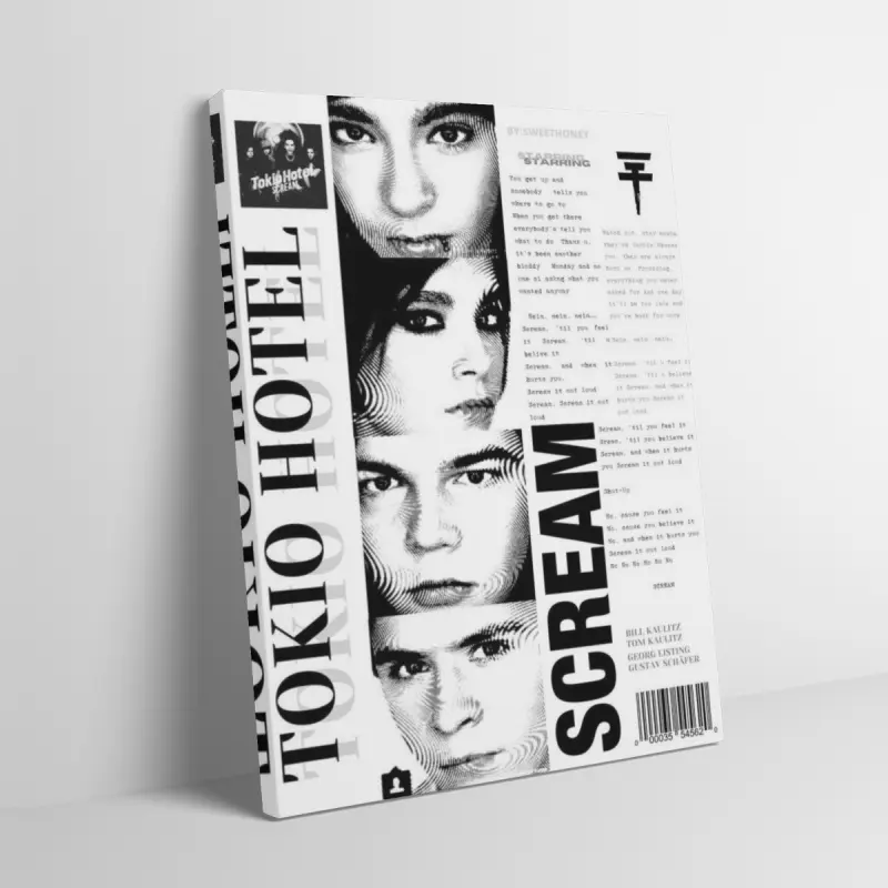 Tokio Hotel Bill Kaulitz Rock Band Framed Canvas Wall Art Decoration Items for Adult Fans, Mid-century Modern Black Flash Manga Wall, Y2K Y3K Aesthetic 1980s Retro Cinematic Poster Graphic Prints for Grunge Music Fans Room Decor