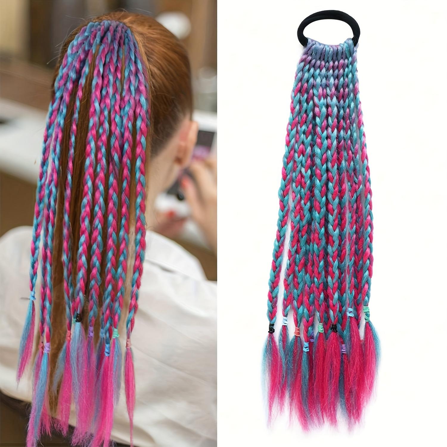 1 piece of 12-strand wig braid with colorful ends, multi-colored braids, hair accessory, braided ponytail, fashionable performance-style headwear, ideal for daily wear and as a gift!