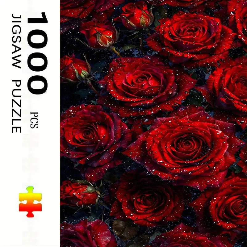 1000 Piece Rose Theme Puzzle, Large Adult Family Interactive Puzzle Toy, DIY Home Decor Brain Challenge, Festive Gift, Durable Puzzle
