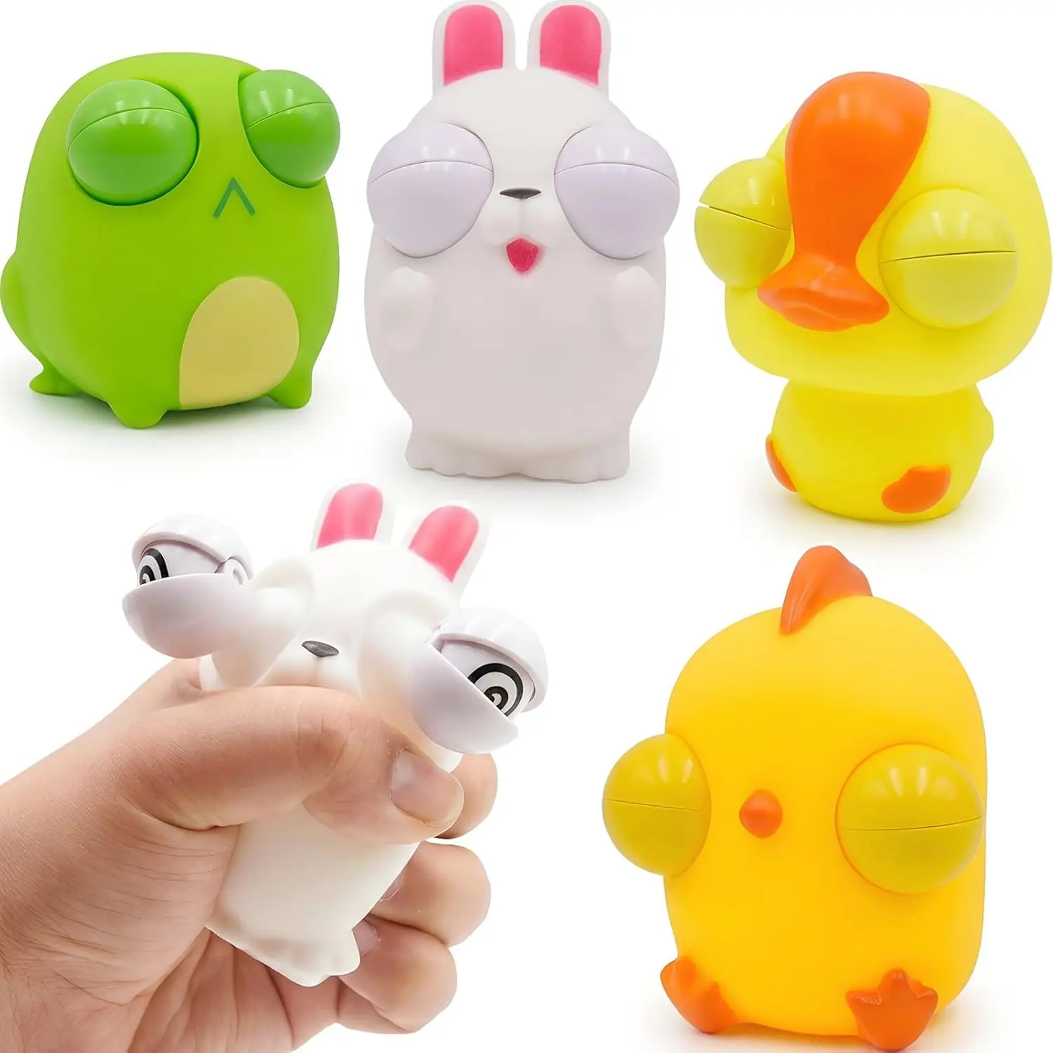 4 Pack Easter Squeeze Out Eyes Toys, Bunny Chick Duck Frog Squeeze Toys for Kids Girls Boys Easter Basket Stuffers Essentials Egg Fillers Party Favors Gifts