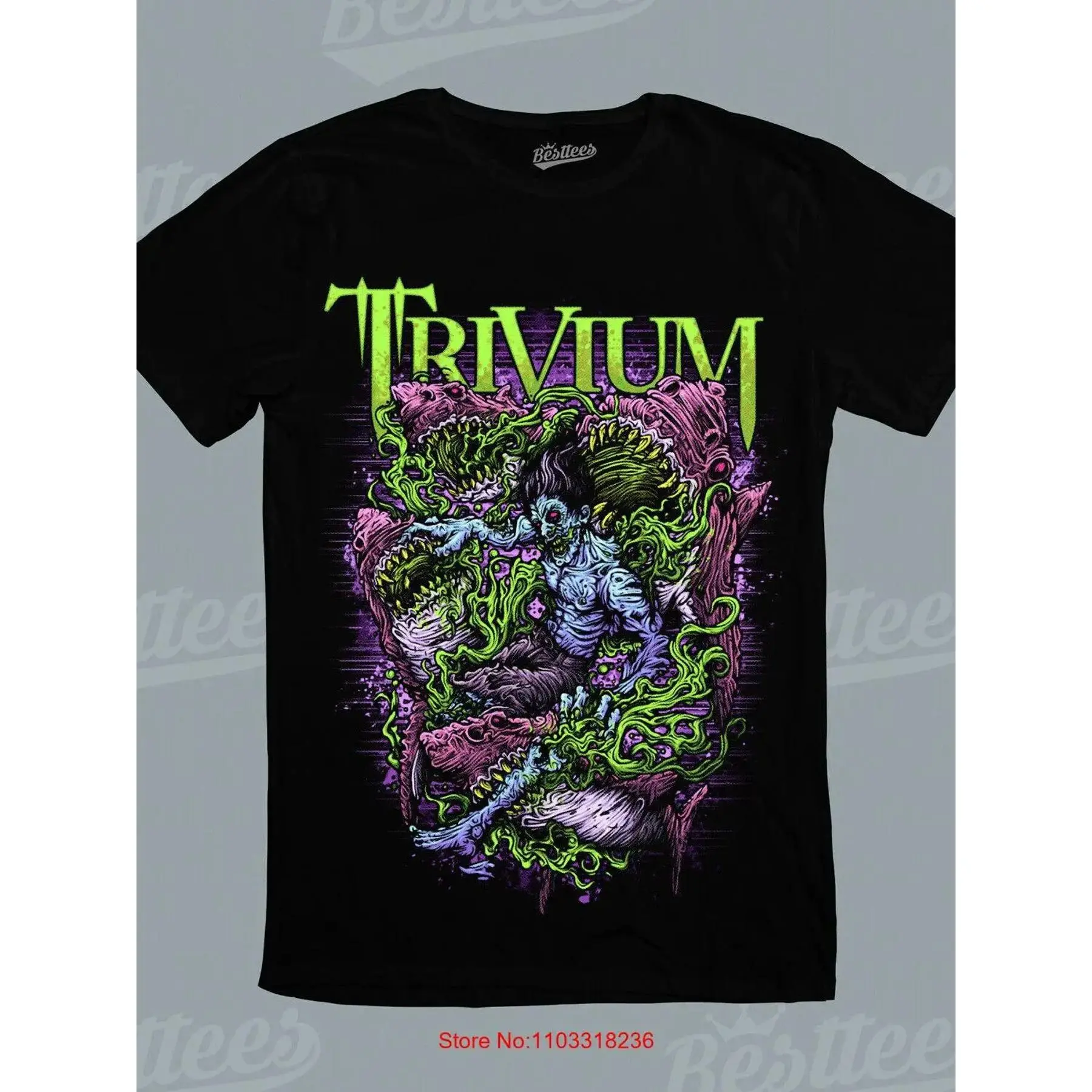 Men's Heavy Metal Trash 'N' Roll Trivium Zombies Underworld Graphic T-Shirt - Menswear Garment, Round Neck, Shortsleeve Cotton, Breathable, Soft, Stretchable, Unisex-Styled Casual Streetwear Top, Simple