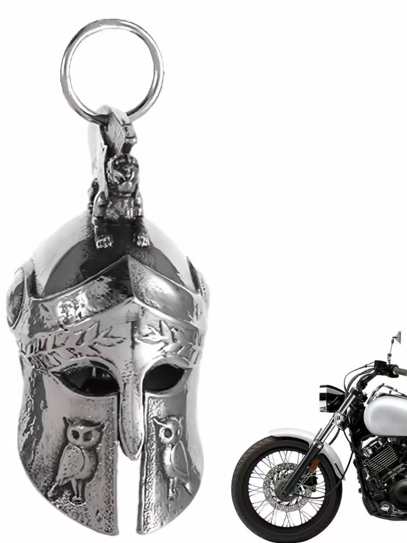 Vintage Spartan Corinthian Helmet Keychain, Owl Embossed Antique Metal Pendant, Medieval Warrior Helmet Key Ring, Punk Motorcycle Accessory for Men, Fashionable Alloy Keychain