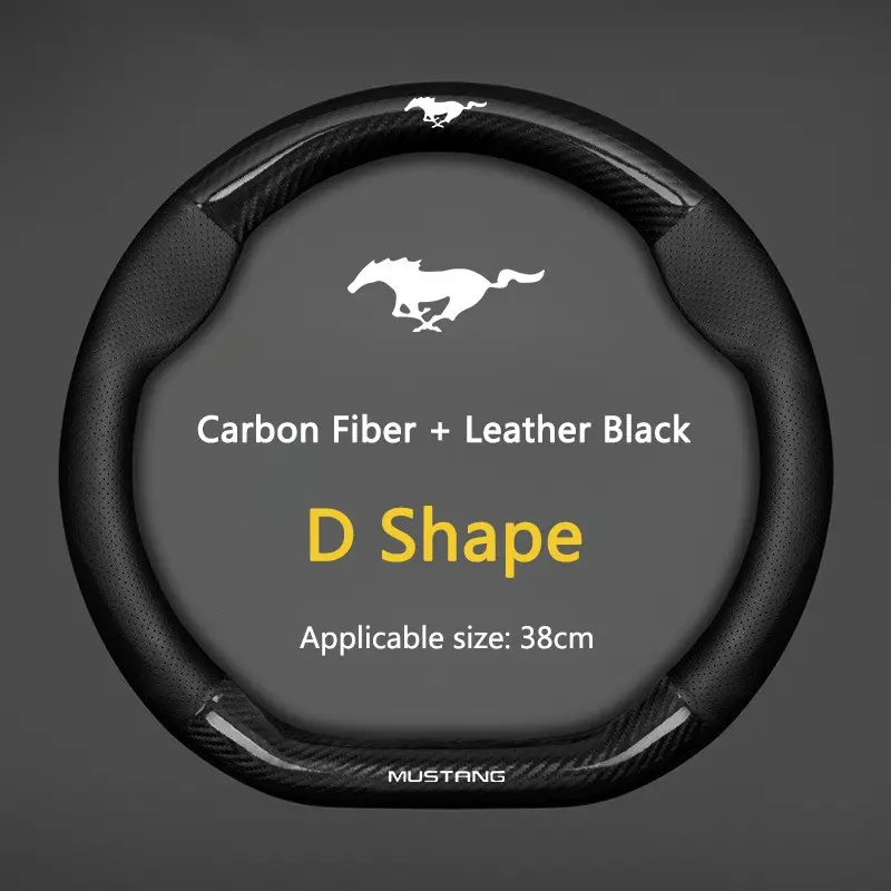 38cm High Quality Car Anti-Slip Steering Wheel Cover Carbon Fiber Leather Booster Cover For Ford Mustang ST Mondeo EXPLORER EDGE Fiesta Focus F150 Fusion Kuga Ranger Espace Ecosport Accessories Steering Wheel Protector