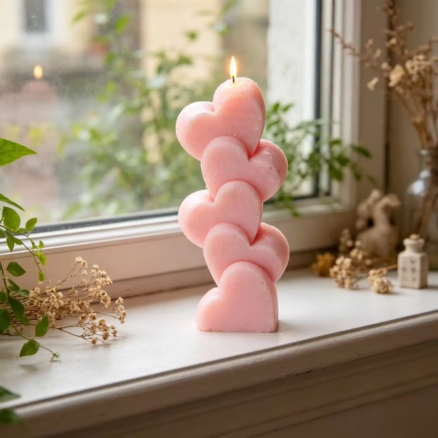 Cute Four Leaf Clover & Heart Candle, Korean Sweet Aesthetic Room Decor Candle Gift