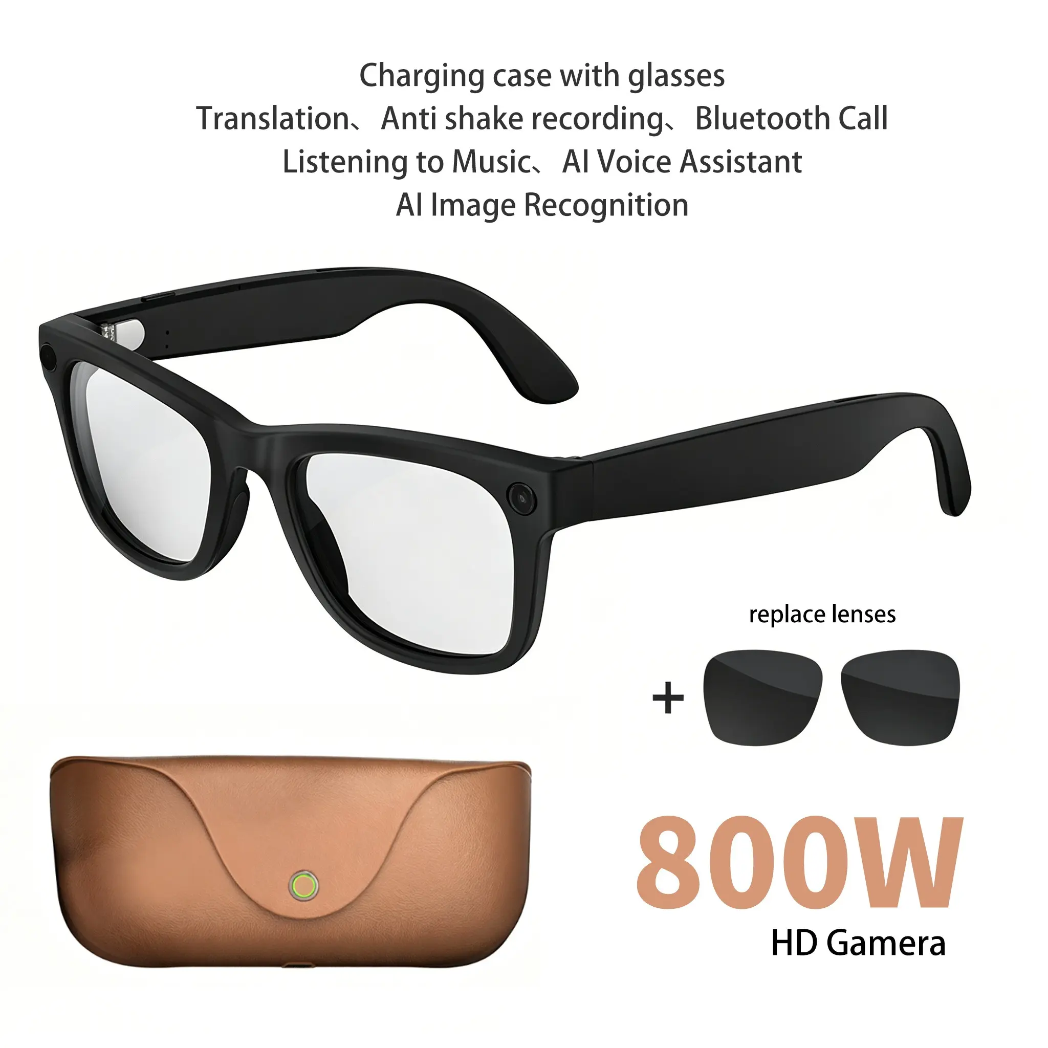 2026 New High Definition Ai Smart Glasses, 2000mah Charging Case, Gpt Chat, 800mp Camera, Bluetooth-compatible Call, Real-Time Translation, Ai Voice Assistant