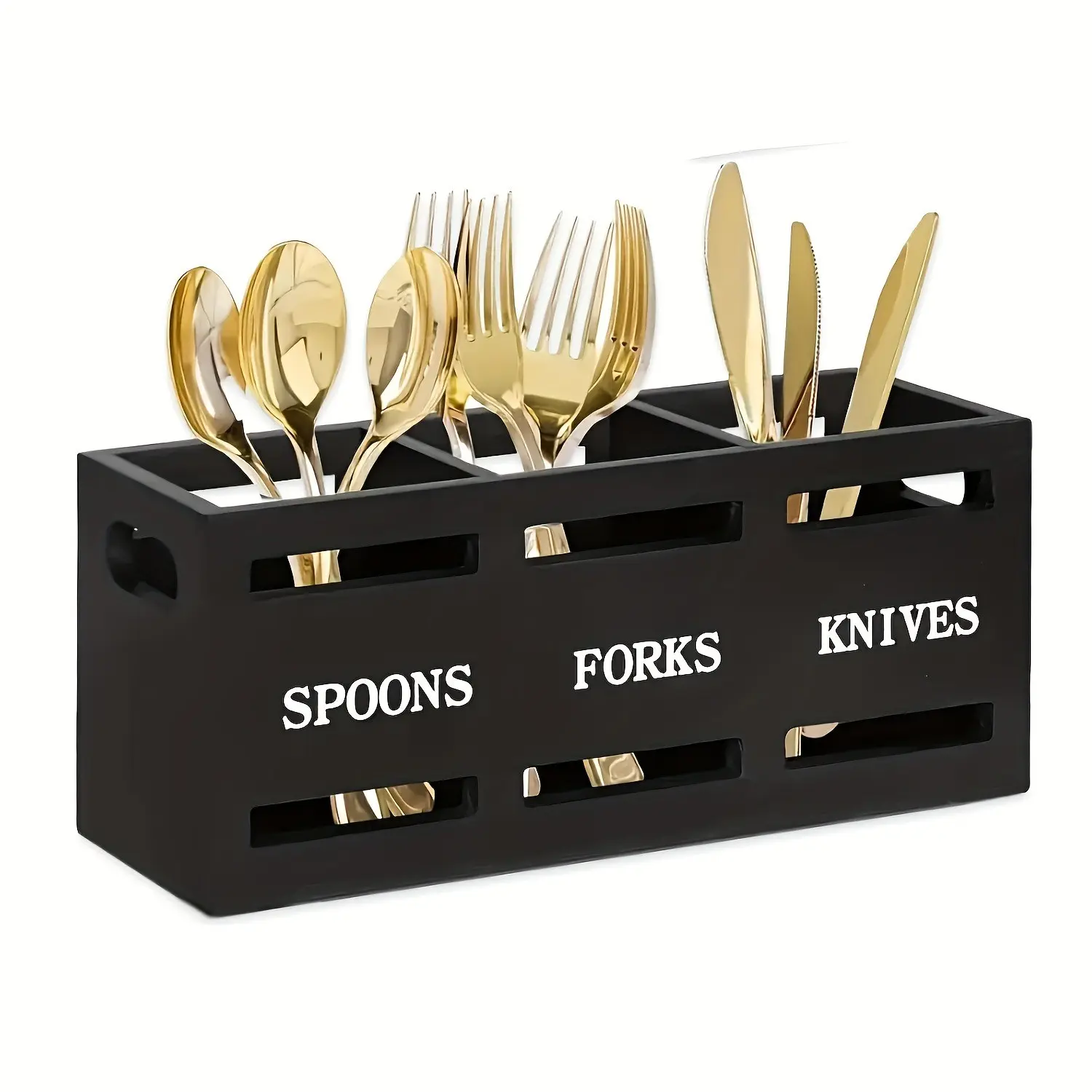 Wooden Silverware Caddy, Flatware Cutlery Holder, Small Kitchen Utensil Holder, Countertop Spoon and Fork Holder, Party Organizer